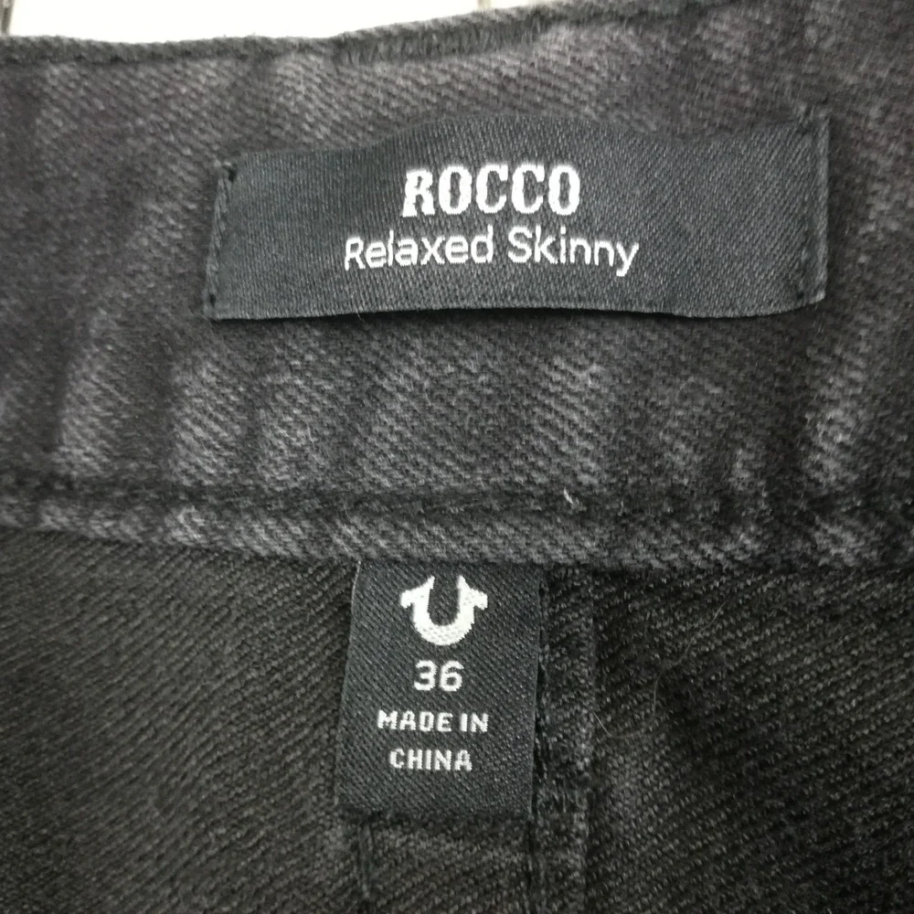 True Religion Mens Jeans Rocco Skinny Relaxed Black Denim Flap Pocket 36